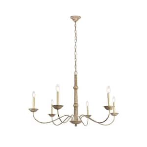 40 in. Home Living 6-Light Weathered Dove Chandelier with no Bulbs Included