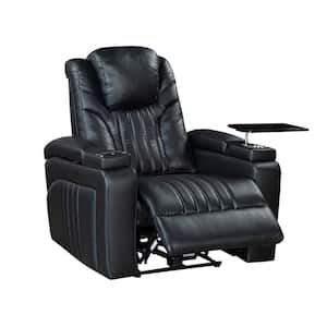 Black PU Leather Power Recliner with Power Adjustable Headrest, USB Port, Cup Holder, Tray Table and Storage