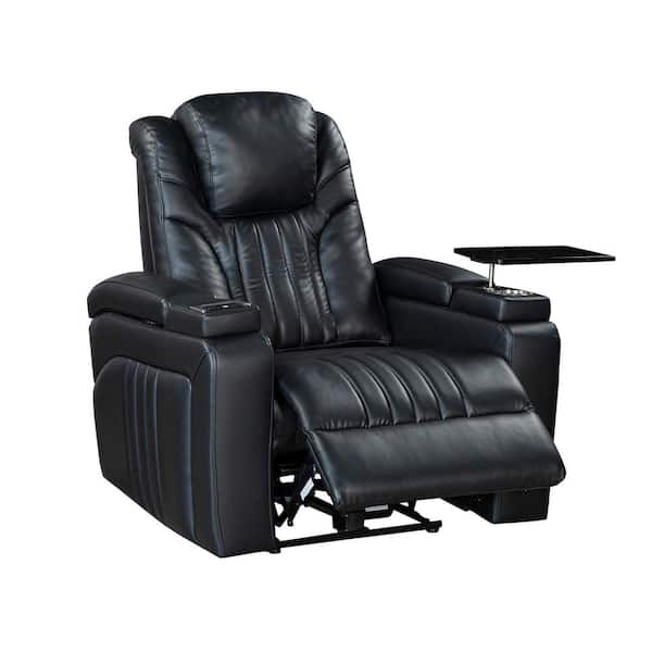 Nestfair Black PU Leather Power Recliner with Power Adjustable Headrest, USB Port, Cup Holder, Tray Table and Storage
