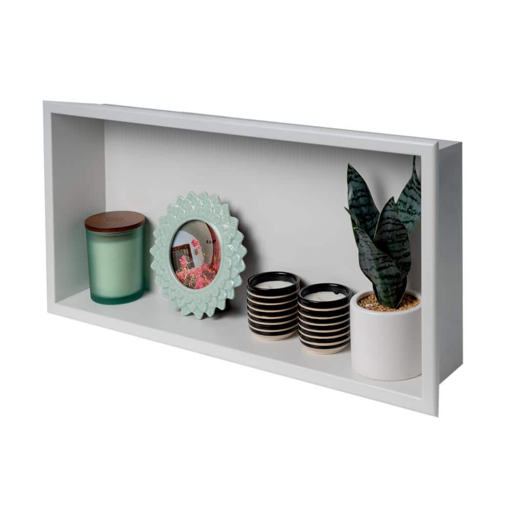 Matte White Stainless Steel 24" Horizontal Shower Shelf Niche