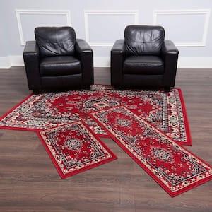 Ariana Red/Blue 5 ft. x 7 ft. 3-Piece Oriental Area Rug Set