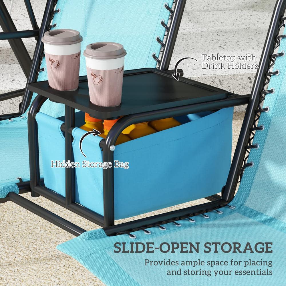 Blue 2-Person Outdoor Swing with Adjustable Canopy and Storage