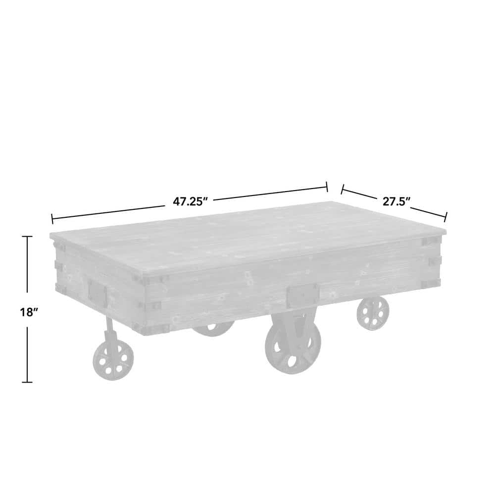 Rustic Brown Wood Factory Cart Coffee Table with Wheels