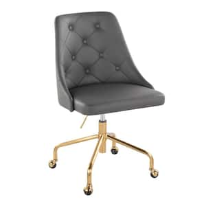 Marche Faux Leather Adjustable Height Office Chair in Grey Faux Leather and Gold Metal