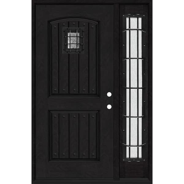 Steves & Sons Regency 51 in. x 80 in. 2Panel Plank Cavalier Speakeasy LHIS Onyx Fiberglass Prehung Front Door w/Cavalier 12in.SL