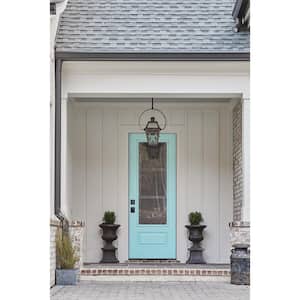 36 in. x 80 in. Right-Hand 3/4 Lite Eastfield Decorative Glass Blue Painted Fiberglass Prehung Front Door w/Brickmould