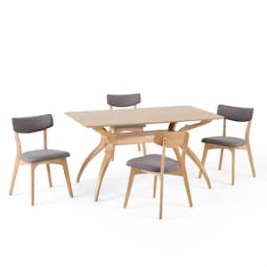 Nissie Dark Grey Fabric Upholstered and Natural Oak Wood Dining (5-Piece)