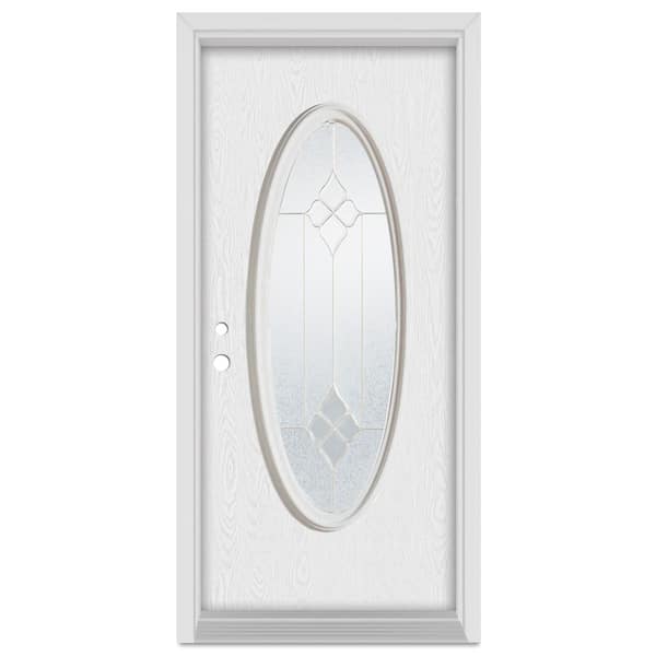 Stanley Doors 32 in. x 80 in. Geometric Right-Hand Brass Finished Fiberglass Oak Woodgrain Prehung Front Door