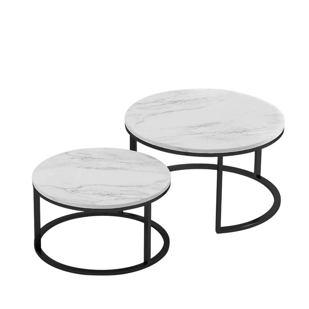 Black Metal Outdoor Coffee Table, Marble Color Table Top