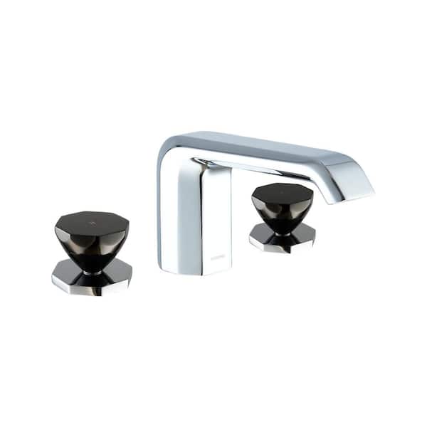 Art Deco 8 in. Widespread Double Handle Bathroom Faucet with PVD Handwheel in Black and Chrome