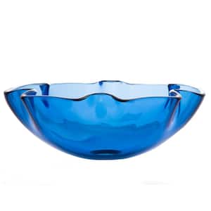 Wave Rim Glass Vessel Sink in Blue