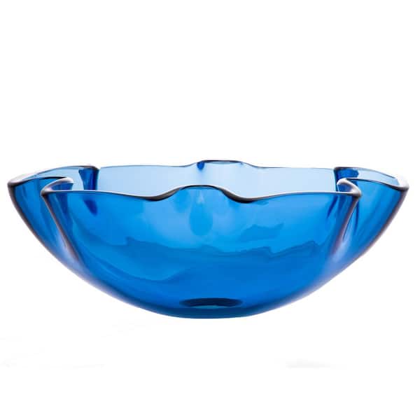 Eden Bath Wave Rim Glass Vessel Sink in Blue