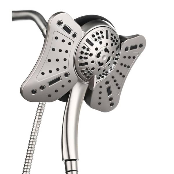2-Piece High Pressure Rainfall Shower Heads and Handheld Shower Head in Nickel with 9-Spray Modes and 60 in. Hose