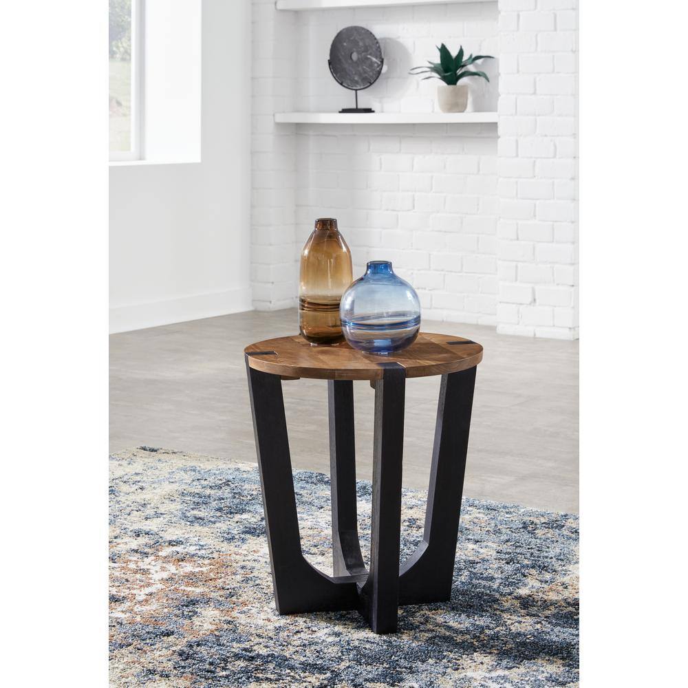 Hanneforth 22.25 in. Brown/Black Round Wood End Table - thumbnail 9