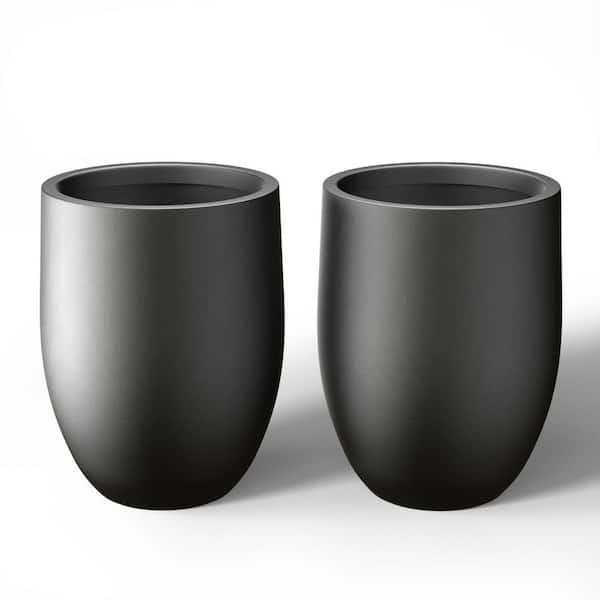 16 in. Dia Charcoal Black Large Tall Round Concrete Planter / Garden Plant Pot for Indoor and Outdoor (Set of 2)