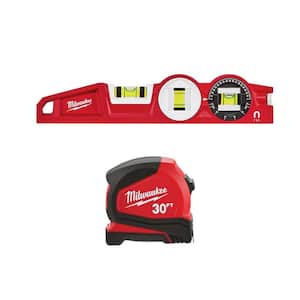 30 ft. Compact Tape Measure with 10 in. 360-Degree Locking Die Cast Torpedo Level