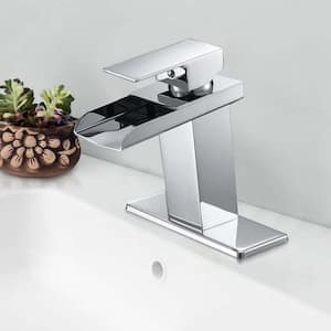 Single-Handle Single Hole Bathroom Faucet with Deckplate Included and Pop-up Drain and Supply Lines in Polished Chrome