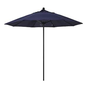 9 ft. Black Aluminum Commercial Market Patio Umbrella with Fiberglass Ribs and Push Lift in Navy Blue Sunbrella