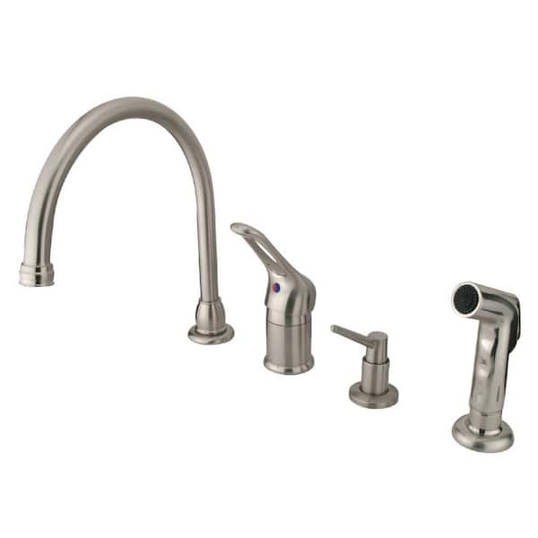 Kingston Brass Wyndham Single-Handle Deck Mount Widespread Kitchen Faucets with Sprayer and Soap Dispenser in Brushed Nickel