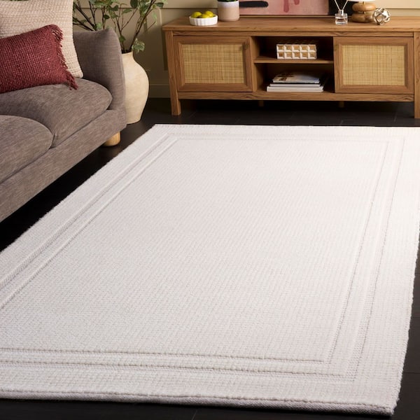 Natura 8 ft. x 10 ft. Ivory Solid Border Striped Area Rug
