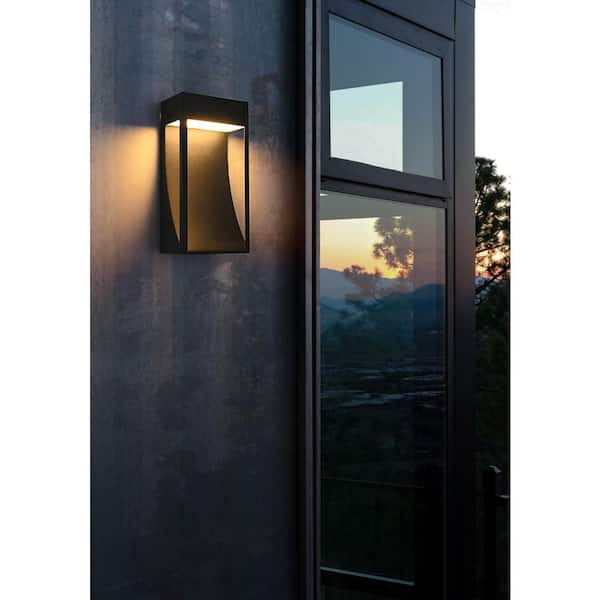 15 in. Black Outdoor Hardwired Wall Sconce with Integrated LED