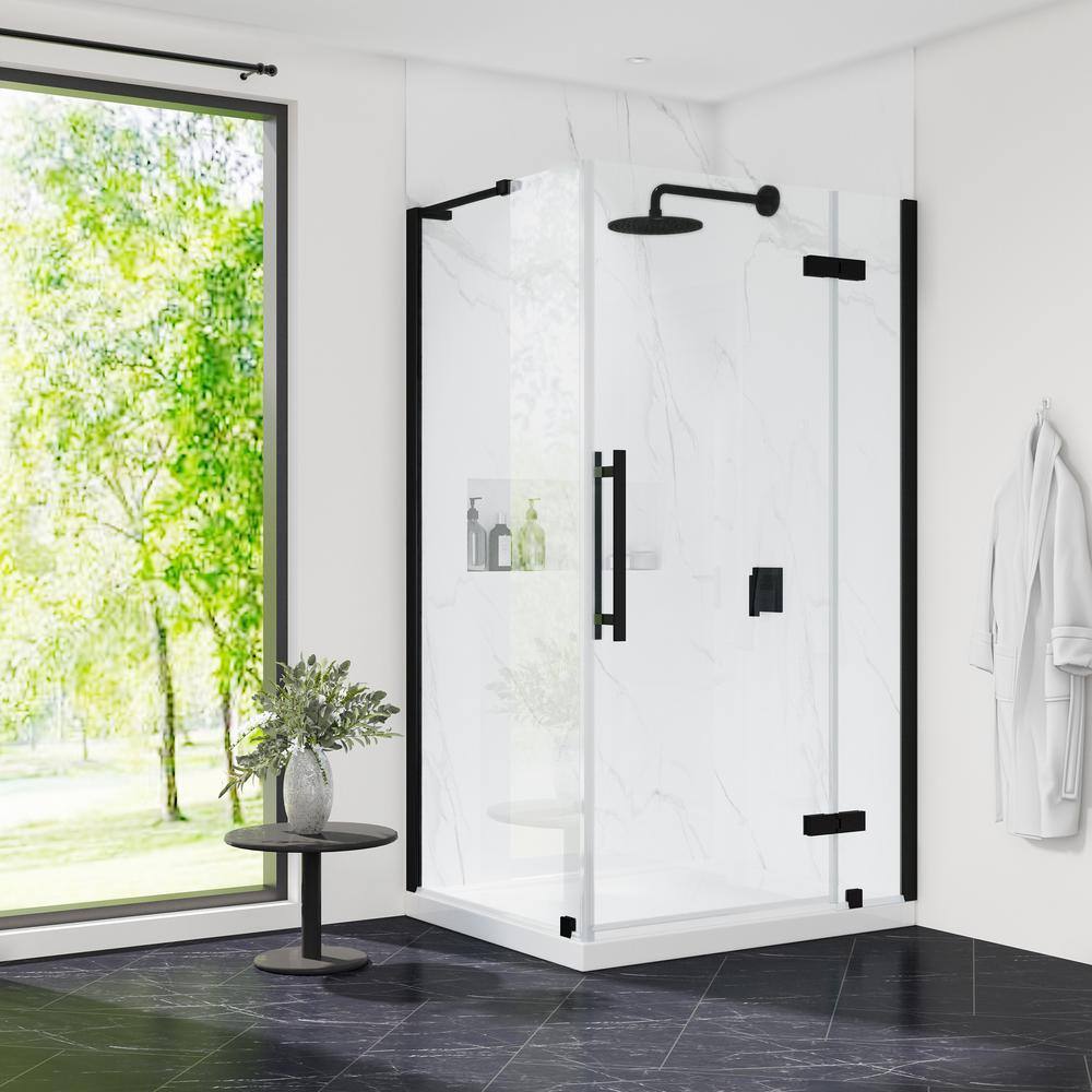 Tampa Black Frameless Corner Shower Kit with Acrylic Base