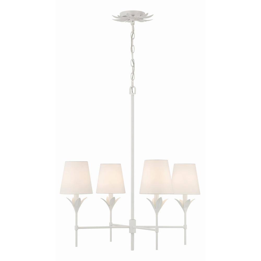 Matte White 4-Light Chandelier with Silk Shades