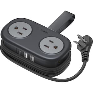 4ft. Black Travel Power Strip Compact Wrapped Short Extension Cord with 4 Outlets 3 USB Ports for Cruise Ship Travel