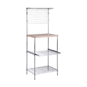 Chrome/Natural Microwave Shelving Unit with Wire Grid