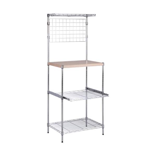 Honey-Can-Do Chrome/Natural Microwave Shelving Unit with Wire Grid