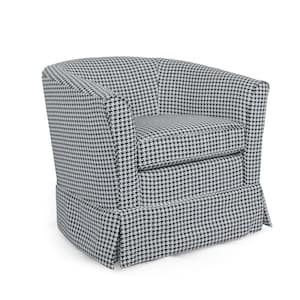 Glouster White/Black Houndstooth Print Modern Swivel Club Chair