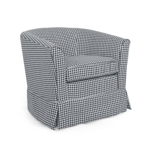 Noble House Glouster White/Black Houndstooth Print Modern Swivel Club Chair