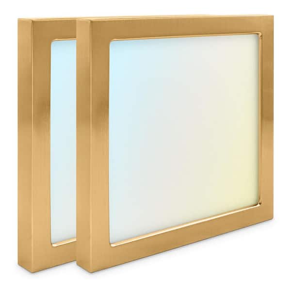 LUXRITE 6 in. Square Brass Modern Flush Mount Ceiling Light LED Integrated 15-Watt 1000LM 5CCT 2700K-5000K Dimmable (2-Pack)