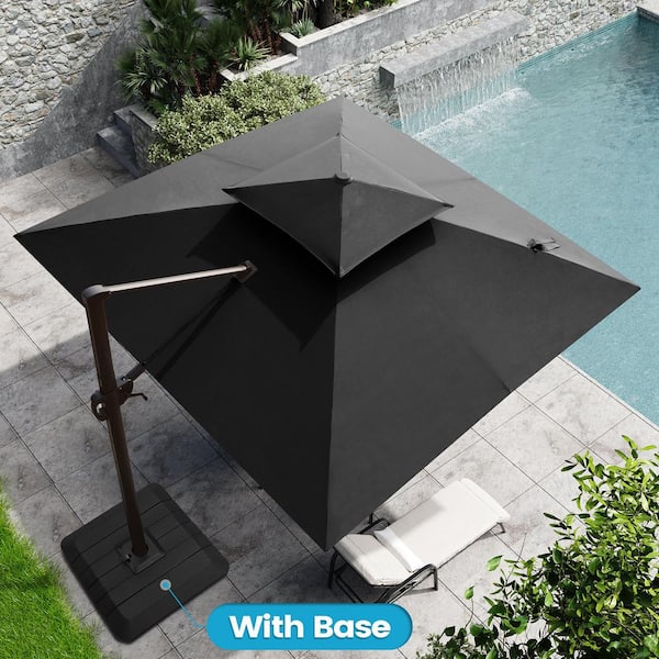 Crestlive Products 10 ft. x 10 ft. Double Top Cantilever Patio Umbrella in Black with 4-Piece 220 lbs. HDPE Base