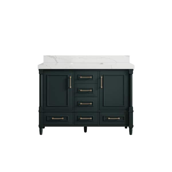 Willow Collections Hudson 48 in. W x 22 in. D x 36 in. H Bath Vanity in Dark Green with 2 in Calacatta Quartz Top