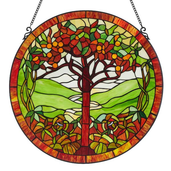 River of Goods Green Tree of Life Stained Glass Window Panel