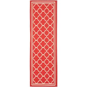 Courtyard Red/Bone 2 ft. x 7 ft. Geometric Indoor/Outdoor Patio  Runner Rug