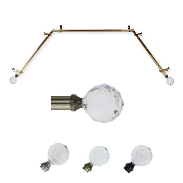 EMOH 13/16" Dia Adjustable 20"-36", 38"-72" Bay Window Curtain Rod with Leticia Finials in Antique Brass