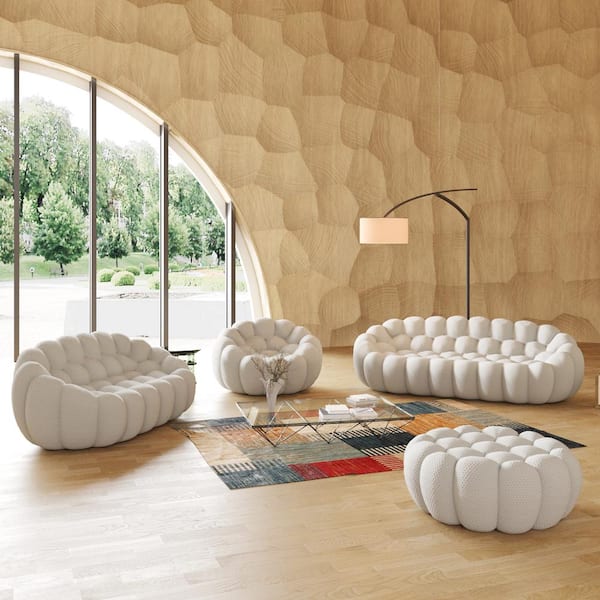 98.43 in. W Flared Arm 3D-Knitted Polyester 4-Piece Curved Modular Sectional Sofa in Beige with Ottoman