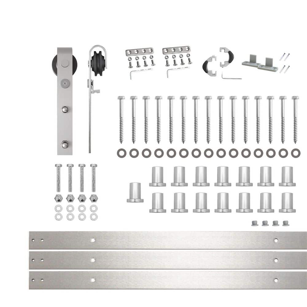 18 ft./216 in. Brushed Nickel Non-Bypass Sliding Barn Door Track and Hardware Kit for Single Door price history on PriceWatchPro