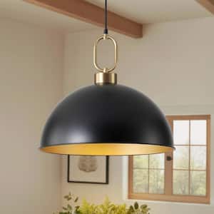 18.11 in. 1-Light Black Farmhouse Metal Hemispherical Shade Height Adjustable Hanging Pendant Light