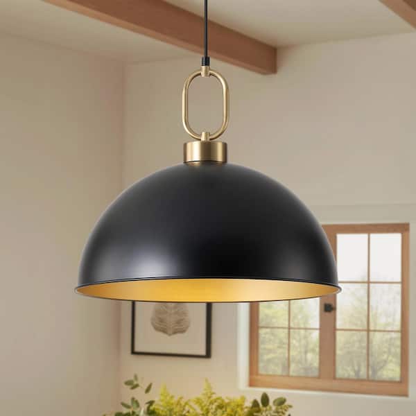 GoYeel 18.11 in. 1-Light Black Farmhouse Metal Hemispherical Shade Height Adjustable Hanging Pendant Light