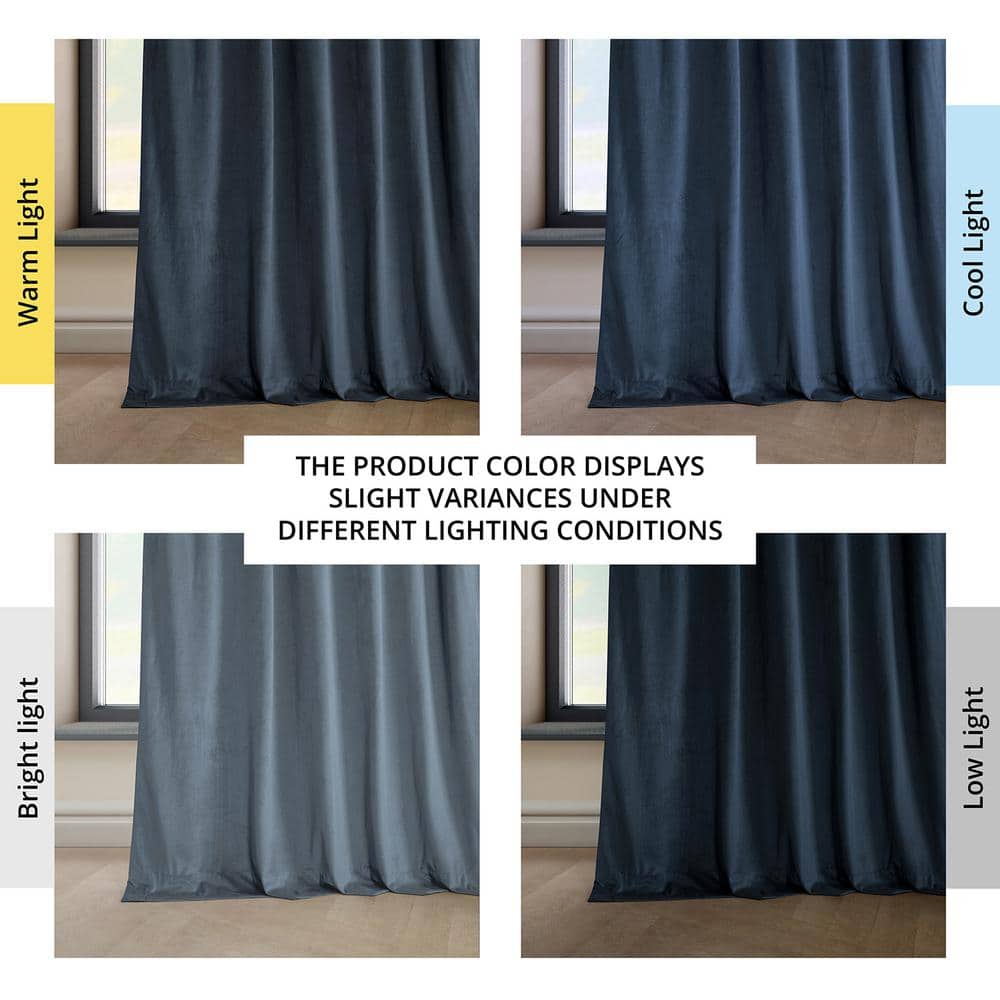 Elegant London Blue Velvet Room-Darkening Curtain, 50" x 108"