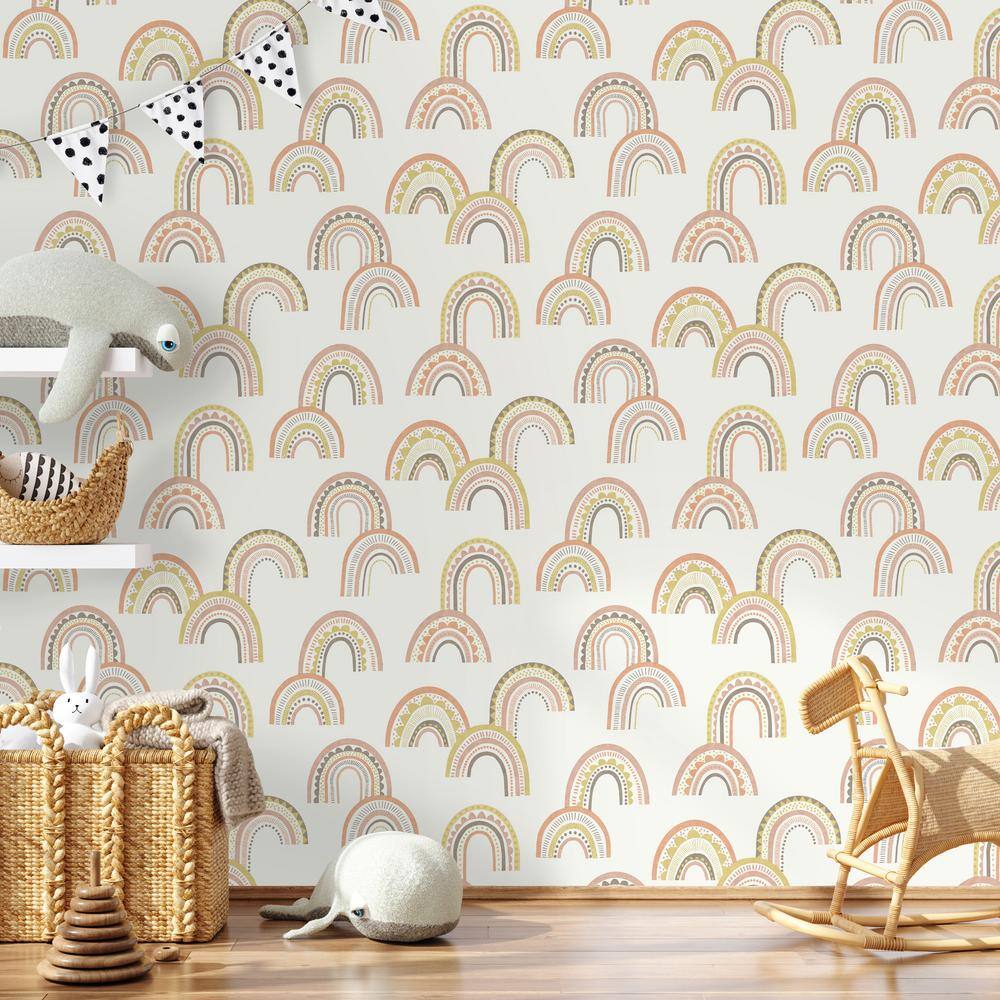 Boho Rainbow Blush and Orange Non-Pasted Kids' Wallpaper