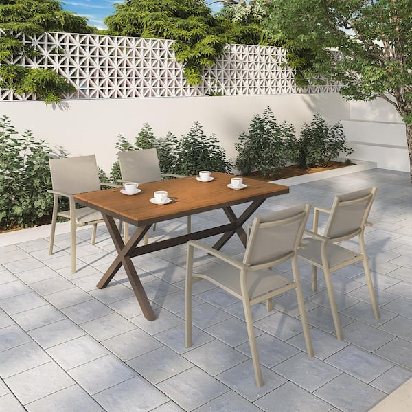 SUNVIVI 23.2 in. x 34.6 in. x 21.6 in. Khaki Outdoor and Patio Dining Chairs with Aluminum Material, Stacking (Set of 4)