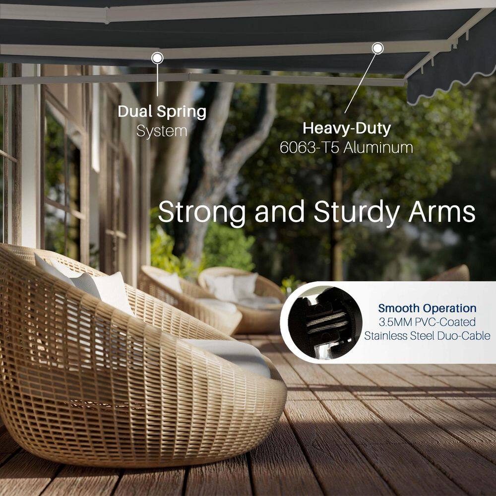 Black 10' x 8' Retractable Patio Awning with White Frame