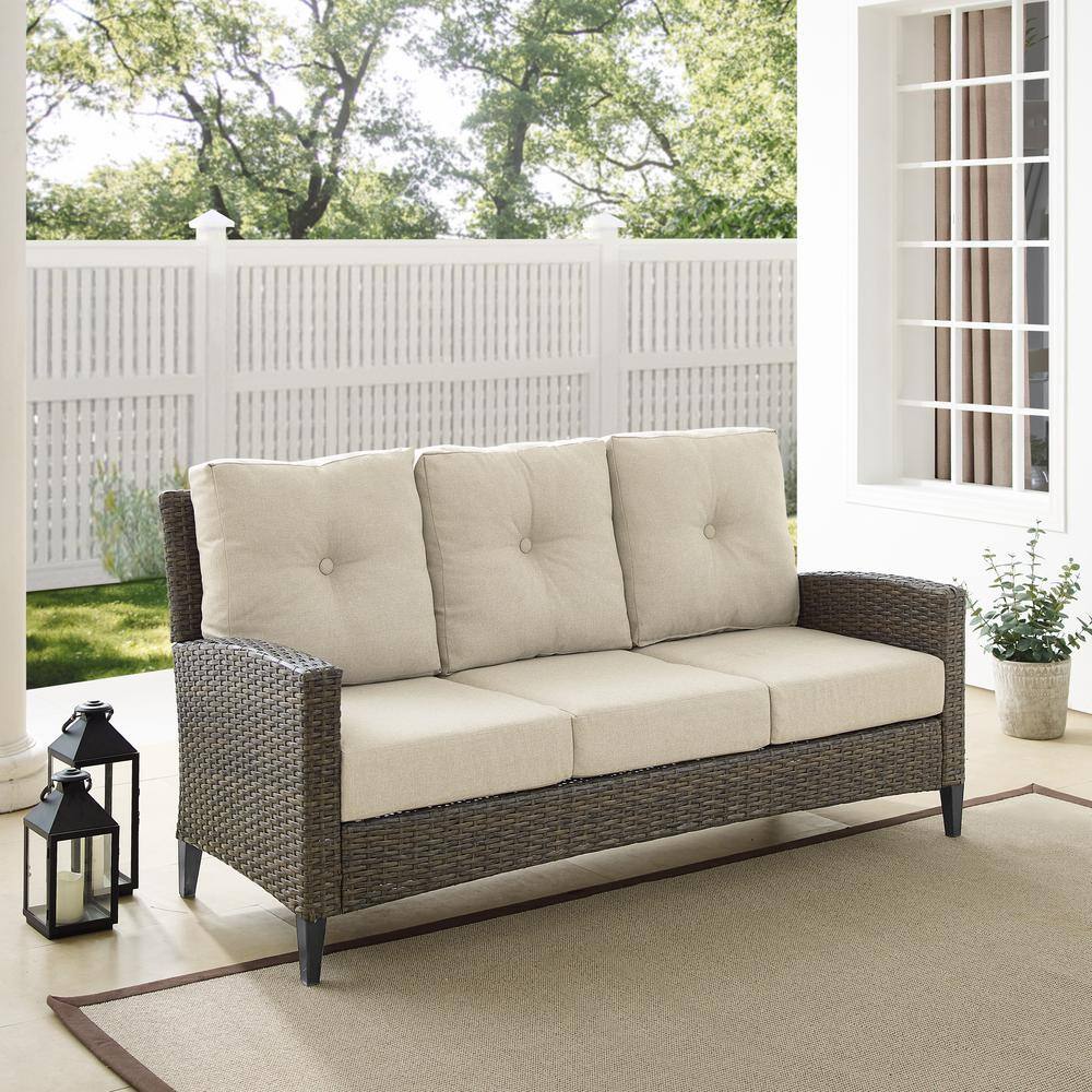 Rockport High Back Wicker Outdoor Sofa with Oatmeal Cushions
