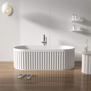 67 in. x 29.5 in. Freestanding Soaking Solid Surface Bathtub with Center Drain in Matte White