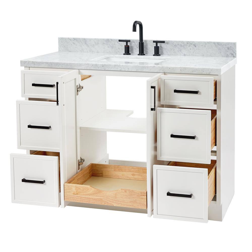 White Marble Top Single Sink Bathroom Vanity with Solid Wood Base