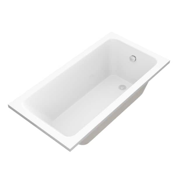 58" x 29-1/2" White Drop-In Soaking Acrylic Bathtub with Reversible Drainer